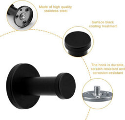 Black Hooks, 5 Pieces Stainless Steel Wall Hooks, Bathroom Hooks, Hooks With Screws And Expansion Tube - thumbnail 2