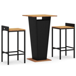 Berkfield 3 Piece Garden Bar Set Black Poly Rattan&solid Wood Acacia - thumbnail 2