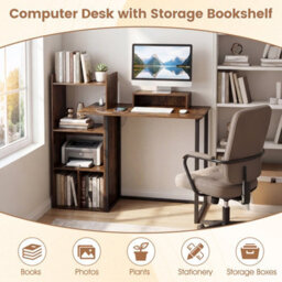 Costway Computer Desk With Charging Station 110Cm Home Office Writing Desk With Monitor Stand-Rustic Brown - thumbnail 9