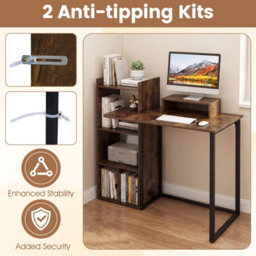 Costway Computer Desk With Charging Station 110Cm Home Office Writing Desk With Monitor Stand-Rustic Brown - thumbnail 6