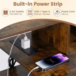 Costway Computer Desk With Charging Station 110Cm Home Office Writing Desk With Monitor Stand-Rustic Brown - thumbnail 7
