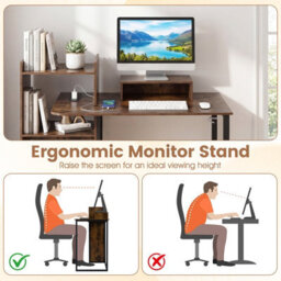 Costway Computer Desk With Charging Station 110Cm Home Office Writing Desk With Monitor Stand-Rustic Brown - thumbnail 3