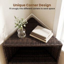 Costway Outdoor Storage Cabinet Pe Rattan Corner Bar Cart Wicker Rolling Buffet Sideboard - thumbnail 2