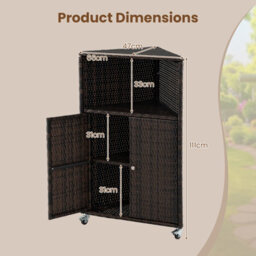 Costway Outdoor Storage Cabinet Pe Rattan Corner Bar Cart Wicker Rolling Buffet Sideboard - thumbnail 8