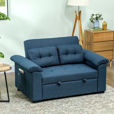 Homcom Click Clack Sofa Bed 2 Seater Sofa Bed For Living Room Blue - image 1