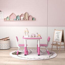 Aiyaplay 3-Piece Adjustable Kids Table And Chair Set For Playroom - Pink - thumbnail 8