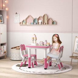 Aiyaplay 3-Piece Adjustable Kids Table And Chair Set For Playroom - Pink