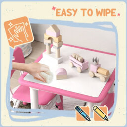 Aiyaplay 3-Piece Adjustable Kids Table And Chair Set For Playroom - Pink - thumbnail 6