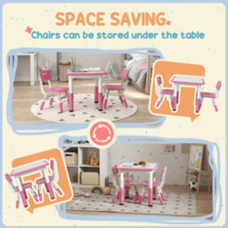 Aiyaplay 3-Piece Adjustable Kids Table And Chair Set For Playroom - Pink - thumbnail 7