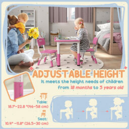Aiyaplay 3-Piece Adjustable Kids Table And Chair Set For Playroom - Pink - thumbnail 4