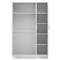 Reflect 3 Door Mirror Wardrobe-White Gloss & Matt White-Hanging Rail & 4 Shelves-H: 180Cm X W: 113Cm X D: 47Cm - Modern Design - thumbnail 8