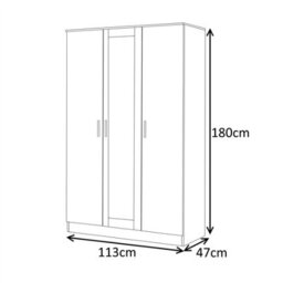 Reflect 3 Door Mirror Wardrobe-White Gloss & Matt White-Hanging Rail & 4 Shelves-H: 180Cm X W: 113Cm X D: 47Cm - Modern Design - thumbnail 9