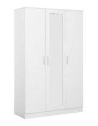 Reflect 3 Door Mirror Wardrobe-White Gloss & Matt White-Hanging Rail & 4 Shelves-H: 180Cm X W: 113Cm X D: 47Cm - Modern Design