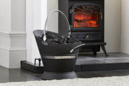 Ing038 Black Waterloo Bucket With Silver Band Metal Coal Ash Carrier Fireplace Storage Fireside Accessory With Handle - thumbnail 2