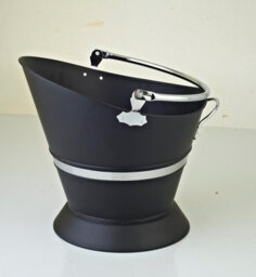 Ing038 Black Waterloo Bucket With Silver Band Metal Coal Ash Carrier Fireplace Storage Fireside Accessory With Handle - thumbnail 4