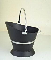 Ing038 Black Waterloo Bucket With Silver Band Metal Coal Ash Carrier Fireplace Storage Fireside Accessory With Handle - thumbnail 5