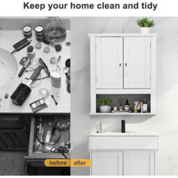 White Bathroom Cabinet W/ Doors&shelves Cupboard Storage Unit 3 Styles Furniture - thumbnail 3