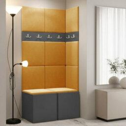 Anteroom Set Orion I Graphite Shoe Cabinet Hangers Yellow Panels