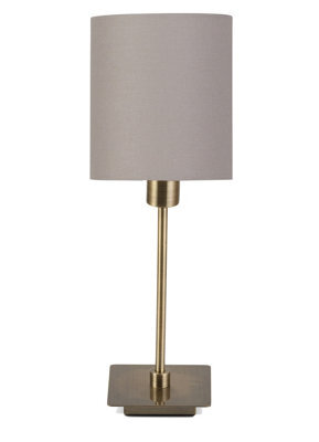 Lighting Supermarket Darwen Square Stick Antique Brass Table Lamp With Grey Shade - image 1