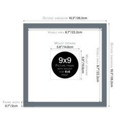 "9X9"" Grey Picture Frame - 9X9"" Square Frame With 6X6"" Mount For 9X9""/6X6"" Pictures Moderrn Style Thin Edge, 1 Pack" - thumbnail 2