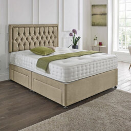 Dining Tables Lisbon Matching Headboard Divan Set, 2 Drawer On Same Side With Sprung 1500 Comfort Mattress - Light Boucle Natural - Double - thumbnail 1
