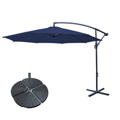 Sundaze 3M Blue Garden Cantilever Banana Parasol Umbrella Crank Hanging Patio With Base Weights - image 1