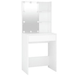 Berkfield Led Dressing Table With 2 Cabinets White Engineered Wood - thumbnail 8