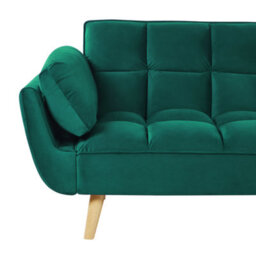 Wyld And Coco Velvet Sofa Bed 3-Seater Green With Rubberwood Legs And Split Back - thumbnail 9