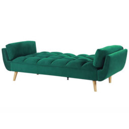 Wyld And Coco Velvet Sofa Bed 3-Seater Green With Rubberwood Legs And Split Back - thumbnail 6