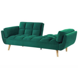 Wyld And Coco Velvet Sofa Bed 3-Seater Green With Rubberwood Legs And Split Back - thumbnail 5