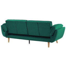 Wyld And Coco Velvet Sofa Bed 3-Seater Green With Rubberwood Legs And Split Back - thumbnail 8