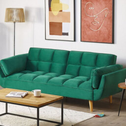 Wyld And Coco Velvet Sofa Bed 3-Seater Green With Rubberwood Legs And Split Back - thumbnail 2