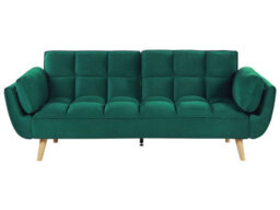 Wyld And Coco Velvet Sofa Bed 3-Seater Green With Rubberwood Legs And Split Back - thumbnail 1