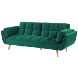 Wyld And Coco Velvet Sofa Bed 3-Seater Green With Rubberwood Legs And Split Back - thumbnail 4