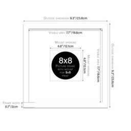 "8X8"" White Picture Frame - 8X8"" Square Frame With 5X5"" Mount For 8X8""/5X5"" Pictures Moderrn Style Thin Edge, 1 Pack" - thumbnail 2