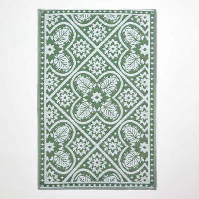 Homescapes Luxury Outdoor Rug Waterproof Reversible For Garden Patio, 182 X 122 Cm, Green, 100% Recycled, Floral Leaf - image 1