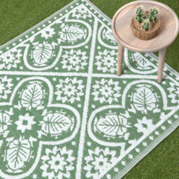Homescapes Luxury Outdoor Rug Waterproof Reversible For Garden Patio, 182 X 122 Cm, Green, 100% Recycled, Floral Leaf - thumbnail 2