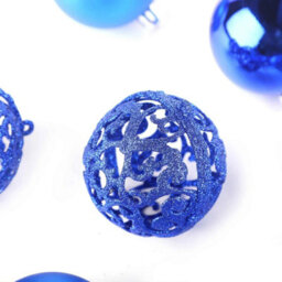 Christmas 12 Piece Shiny & Glitter Baubles Ornaments (6Cm) -Royal Blue - thumbnail 3