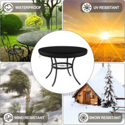 Garden Table Cover, Round Outdoor Protective Waterproof, Uv Resistant, Oxford Fabric - thumbnail 3