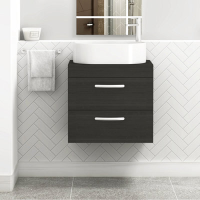 Royal Bathrooms Turin 600mm Wall Mounted Bathroom Vanity Unit With Sink 2 Drawer Hale Black & Peak Countertop Basin - image 1