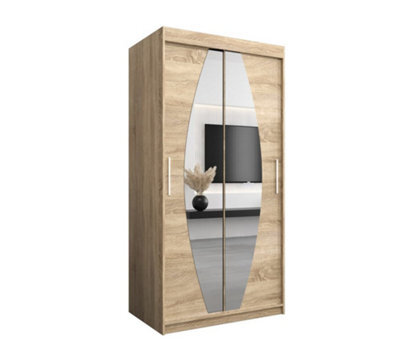 Arte Elypse Sliding Door Wardrobe In Oak Sonoma W1000mm X H2000mm X D620mm - Modern Storage Unit With Shelves And Hanging Rails - image 1
