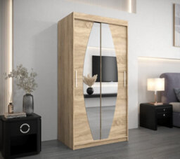Arte Elypse Sliding Door Wardrobe In Oak Sonoma W1000mm X H2000mm X D620mm - Modern Storage Unit With Shelves And Hanging Rails - thumbnail 2