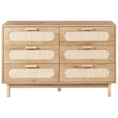 Wyld And Coco Boho Home 6-Drawer Chest In Light Brown With Rattan Fronts - W120 X D40 X H78Cm - image 1