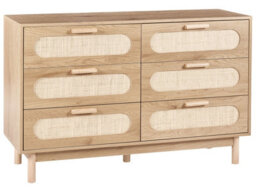 Wyld And Coco Boho Home 6-Drawer Chest In Light Brown With Rattan Fronts - W120 X D40 X H78Cm - thumbnail 3