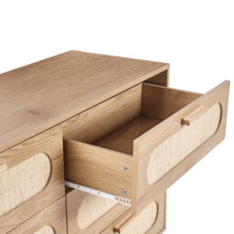 Wyld And Coco Boho Home 6-Drawer Chest In Light Brown With Rattan Fronts - W120 X D40 X H78Cm - thumbnail 7