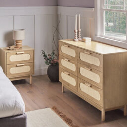 Wyld And Coco Boho Home 6-Drawer Chest In Light Brown With Rattan Fronts - W120 X D40 X H78Cm - thumbnail 2