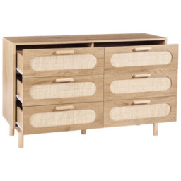 Wyld And Coco Boho Home 6-Drawer Chest In Light Brown With Rattan Fronts - W120 X D40 X H78Cm - thumbnail 5