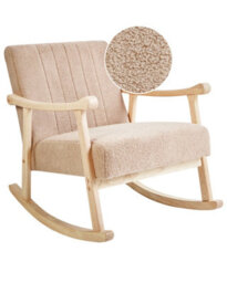 Wyld and Coco Haven Home Rocking Armchair Beige Bouclé Upholstery With Armrests And Rubberwood Legs - W63 X D96 X H78Cm - thumbnail 3