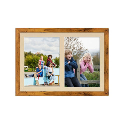 AK Frames 20X14 Rustic Oak Modern Multi Photo Frame With Ivory Mount - Holds 2 Apertures (2X) A4 Photos - image 1