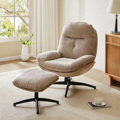 Thehotsale Light Brown Chenille Lounge Chair With Footstool For Bedroom - image 1